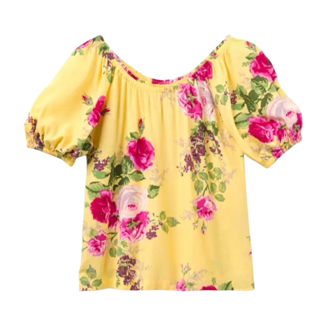 MATILDA JANE "In Town Peasant" Puff Sleeve Blouse in Yellow Floral Size XL - Picture 4 of 11